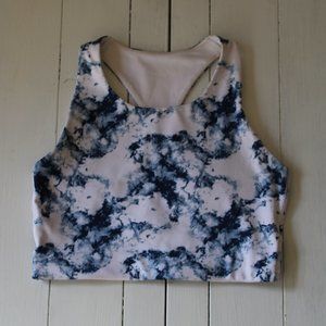 GAP Blue and White Marble High Neck Tank Sports Bra / Work Out Top
